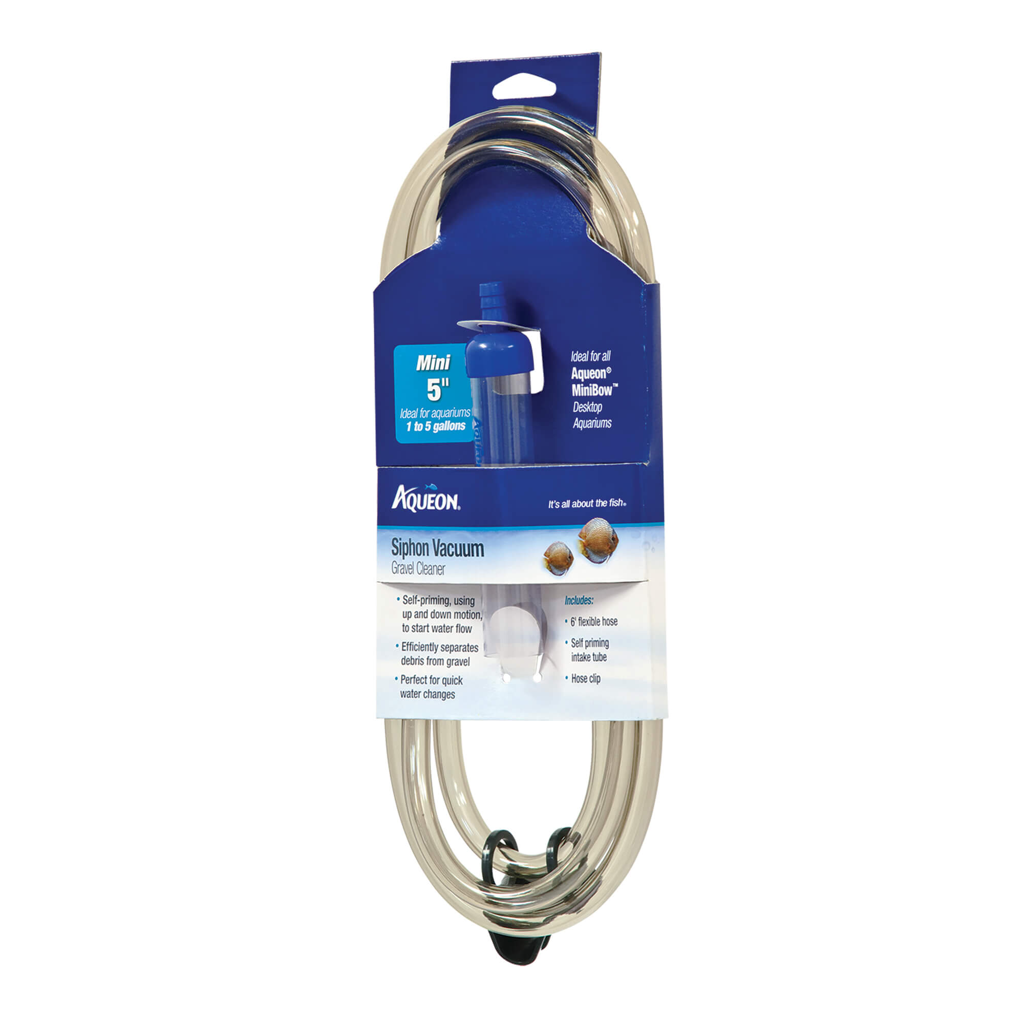 Aqueon Siphon Vacuum Gravel Cleaner medium 9 inch with self-priming intake tube and hose