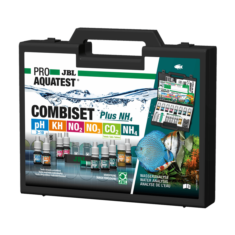 JBL ProAquaTest Combi Set Plus NH4 liquid aquarium water test case with reagents and cuvettes