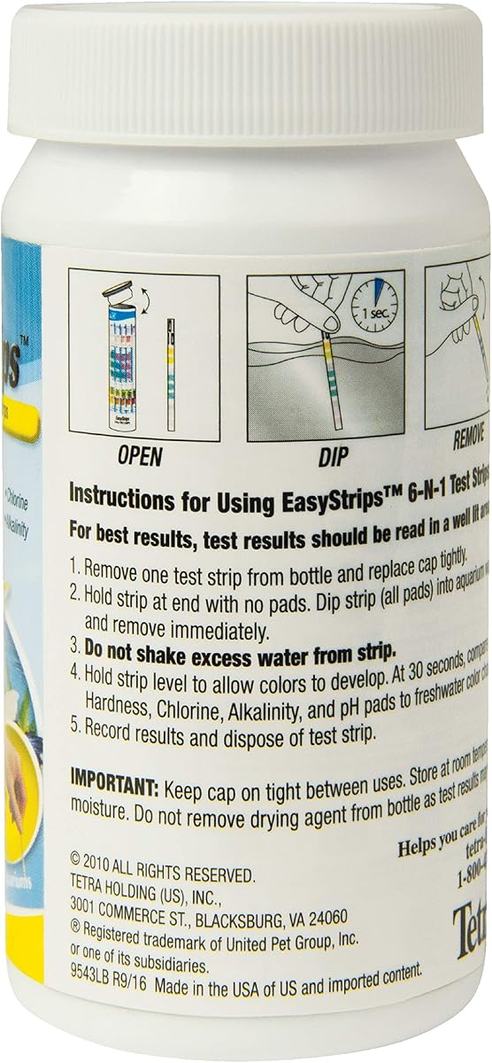 Tetra EasyStrips 6-in-1 aquarium test strips, 100 count tub
